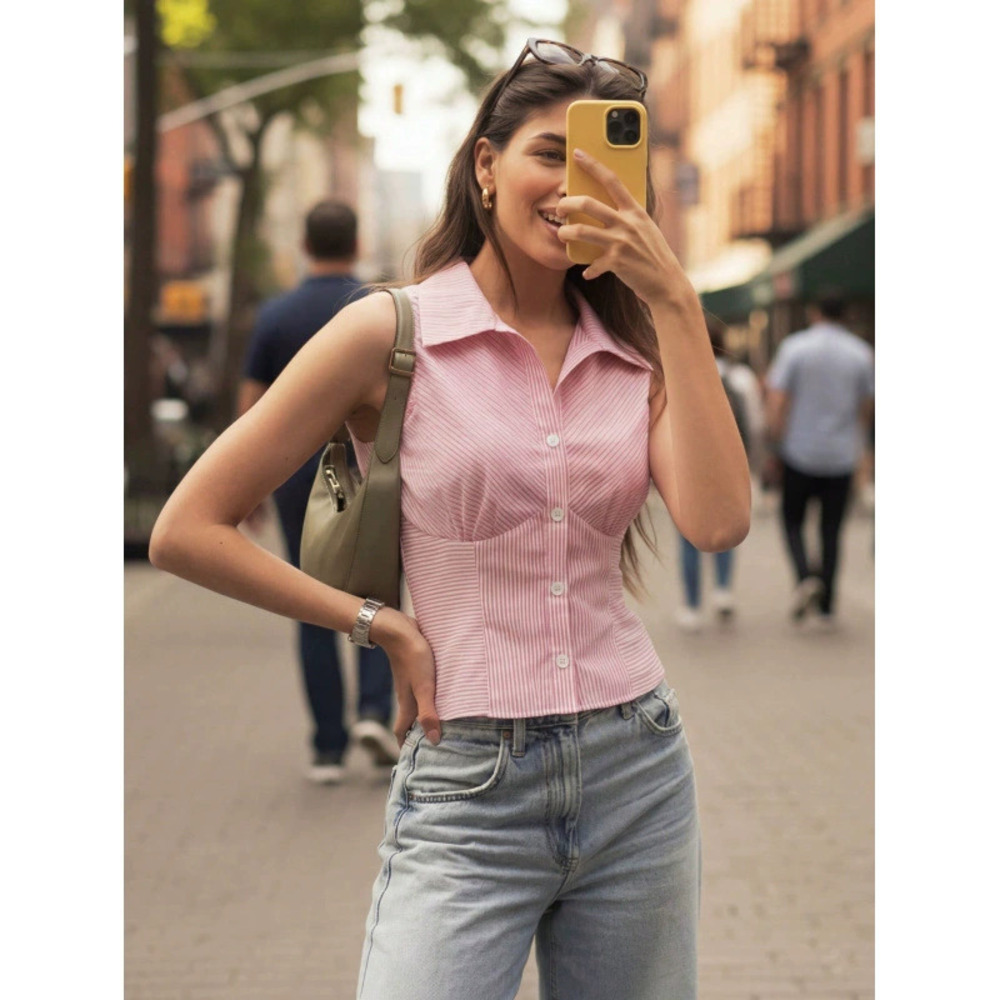 ZARA Bafeng Womens Summer Striped Sleeveless Blouse Slim Fit Versatile Chic Top